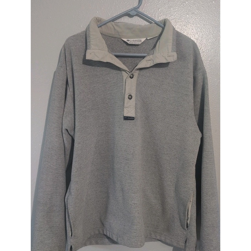 Columbia 1/4 Button Pull Over Unisex P2P 23" Large Gray Drop Tail VTG Versatile
